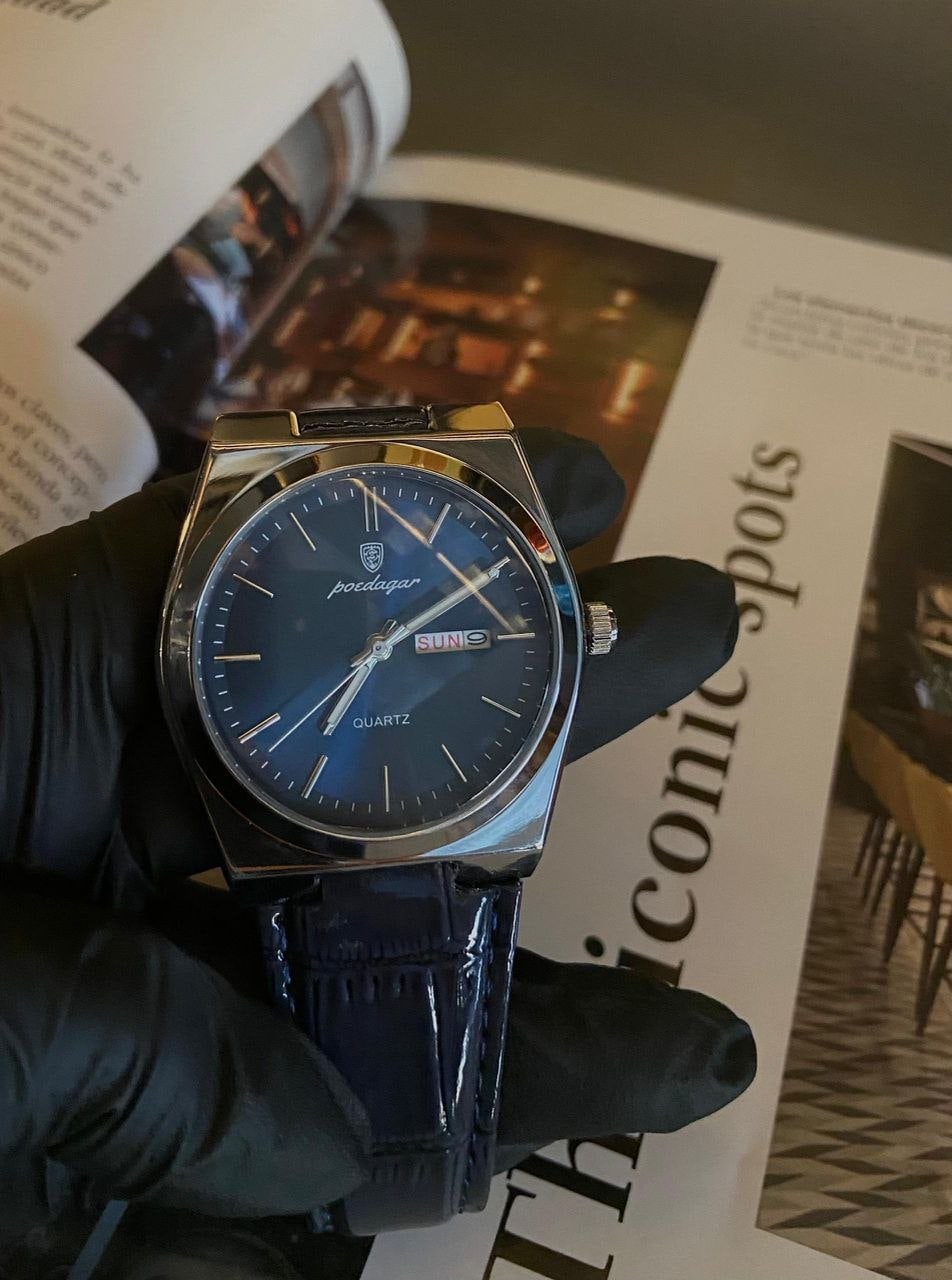 Poedagar 930 reloj de cuarzo cara azul y correa de cuero